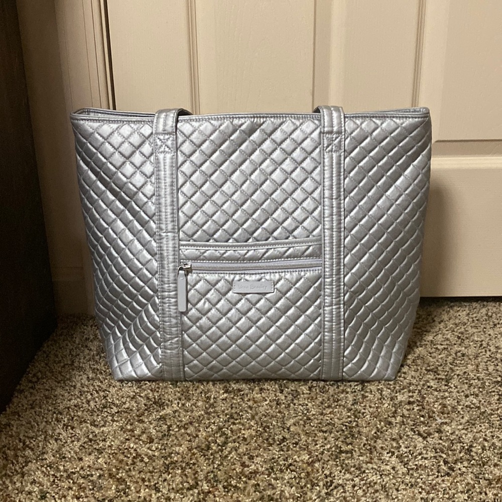 Silver quilted tote bag